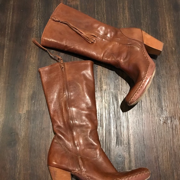 FRYE Regina Zip Boots Brown leather stacked - Picture 3 of 7